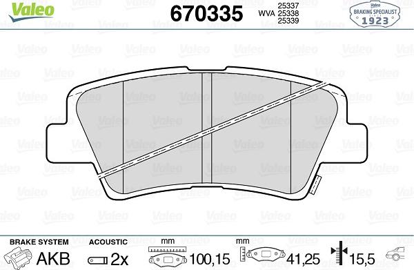 Valeo 670335 - Brake Pad Set, disc brake autospares.lv