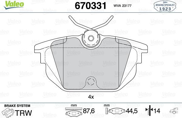 Valeo 670331 - Brake Pad Set, disc brake autospares.lv