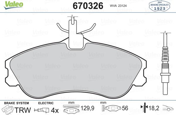 Valeo 670326 - Brake Pad Set, disc brake autospares.lv