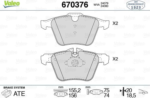 Valeo 670376 - Brake Pad Set, disc brake autospares.lv