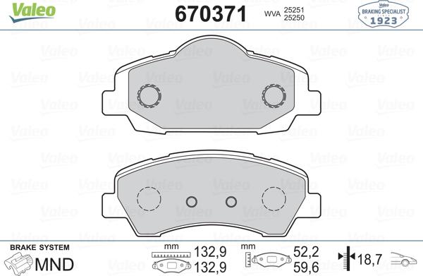 Valeo 670371 - Brake Pad Set, disc brake autospares.lv