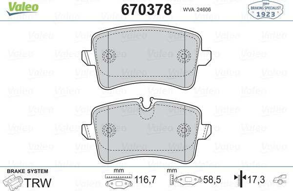 Valeo 670378 - Brake Pad Set, disc brake autospares.lv