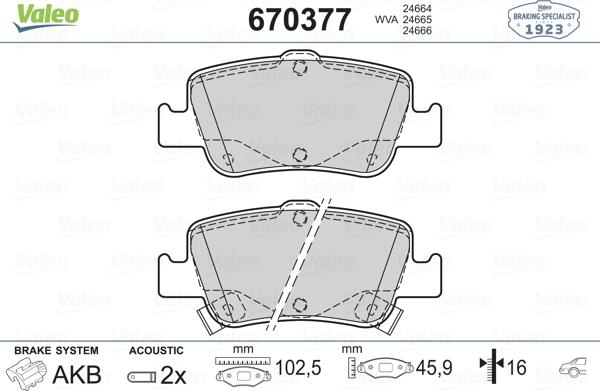 Valeo 670377 - Brake Pad Set, disc brake autospares.lv