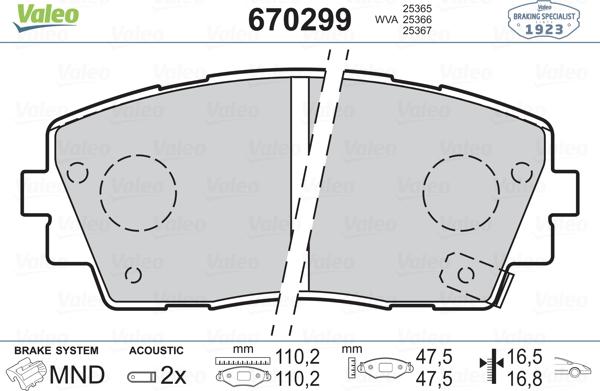 Valeo 670299 - Brake Pad Set, disc brake autospares.lv