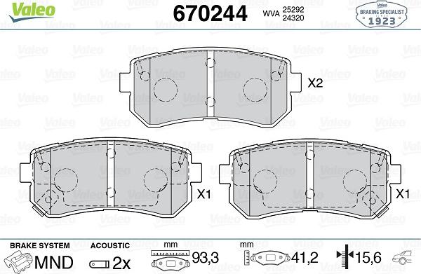 Valeo 670244 - Brake Pad Set, disc brake autospares.lv