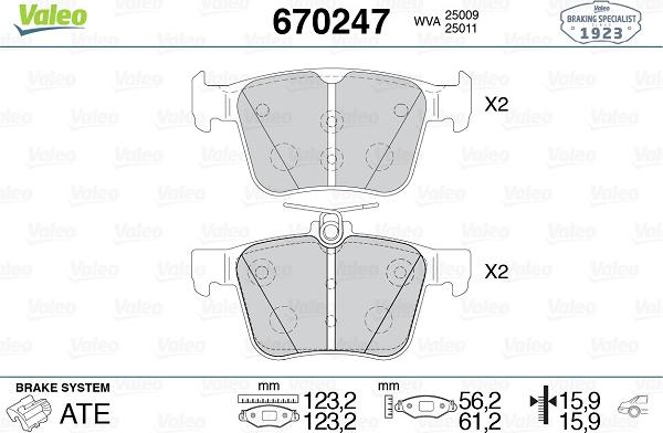 Valeo 670247 - Brake Pad Set, disc brake autospares.lv