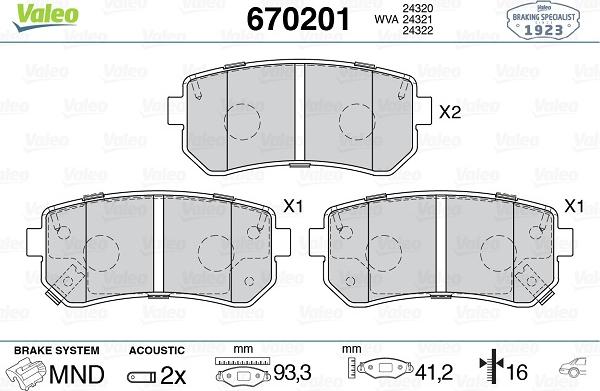 Valeo 670201 - Brake Pad Set, disc brake autospares.lv