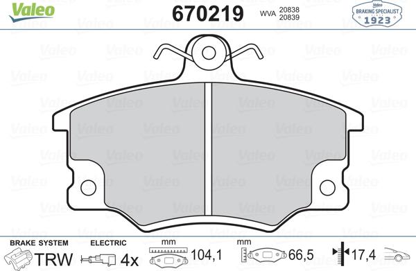 Valeo 670219 - Brake Pad Set, disc brake autospares.lv