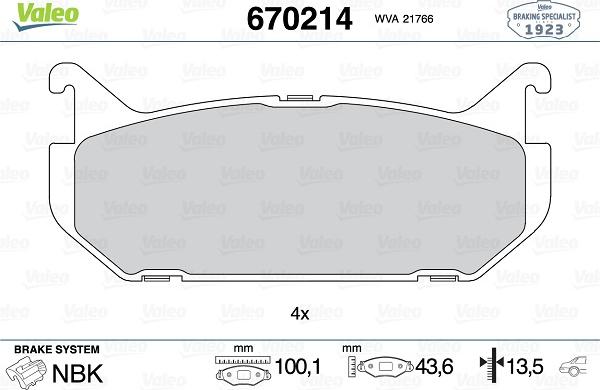 Valeo 670214 - Brake Pad Set, disc brake autospares.lv