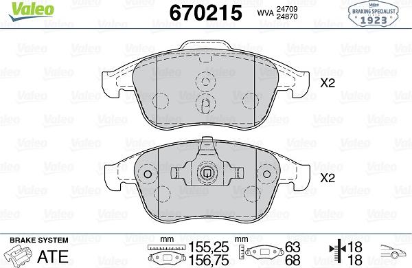 Valeo 670215 - Brake Pad Set, disc brake autospares.lv