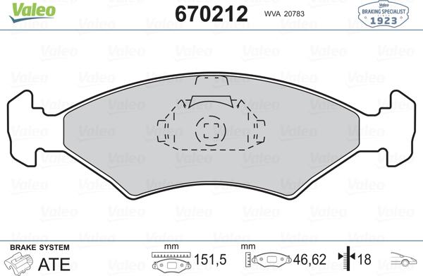 Valeo 670212 - Brake Pad Set, disc brake autospares.lv