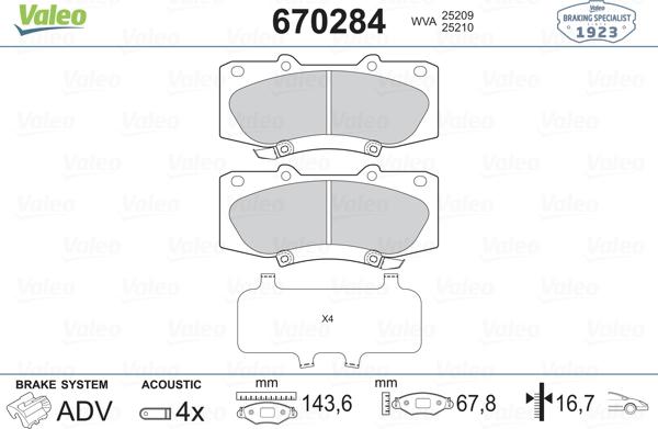 Valeo 670284 - Brake Pad Set, disc brake autospares.lv