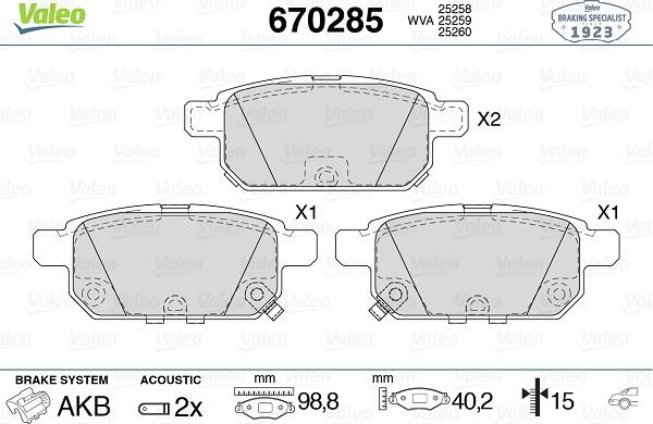 Valeo 670285 - Brake Pad Set, disc brake autospares.lv