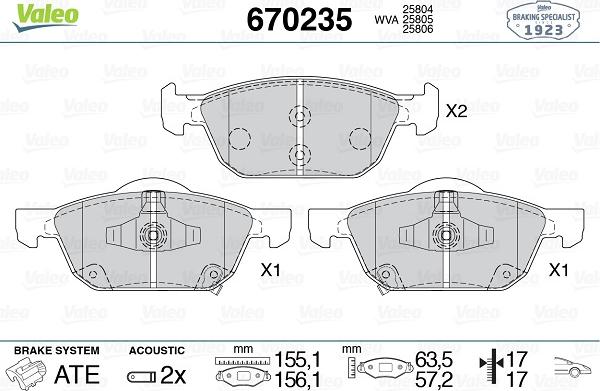 Valeo 670235 - Brake Pad Set, disc brake autospares.lv