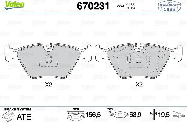 Valeo 670231 - Brake Pad Set, disc brake autospares.lv