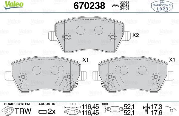 Valeo 670238 - Brake Pad Set, disc brake autospares.lv