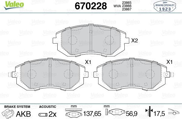 Valeo 670228 - Brake Pad Set, disc brake autospares.lv