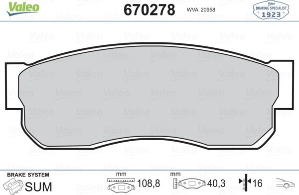 Valeo 670278 - Brake Pad Set, disc brake autospares.lv