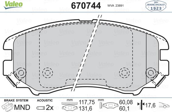 Valeo 670744 - Brake Pad Set, disc brake autospares.lv