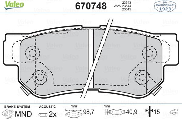 Valeo 670748 - Brake Pad Set, disc brake autospares.lv