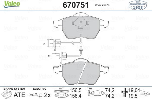 Valeo 670751 - Brake Pad Set, disc brake autospares.lv