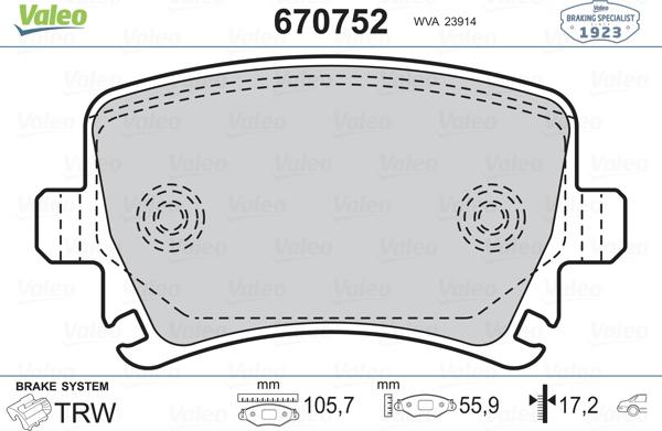 Valeo 670752 - Brake Pad Set, disc brake autospares.lv