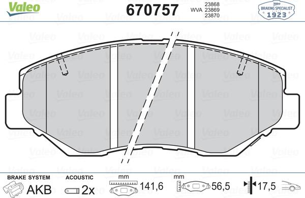 Valeo 670757 - Brake Pad Set, disc brake autospares.lv