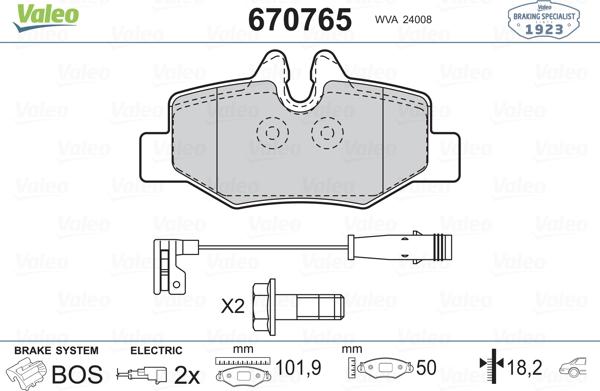 Valeo 670765 - Brake Pad Set, disc brake autospares.lv