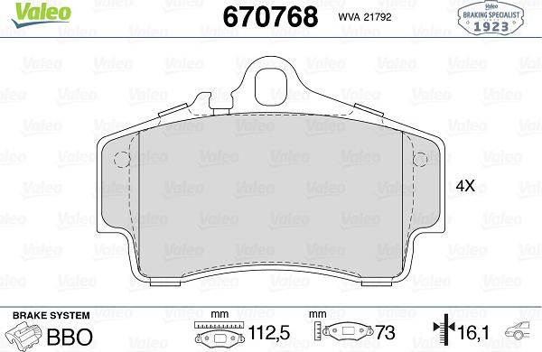 Valeo 670768 - Brake Pad Set, disc brake autospares.lv