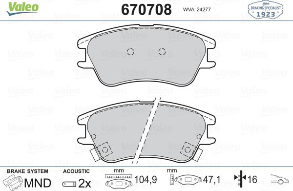 Valeo 670708 - Brake Pad Set, disc brake autospares.lv