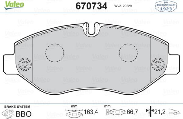 Valeo 670734 - Brake Pad Set, disc brake autospares.lv