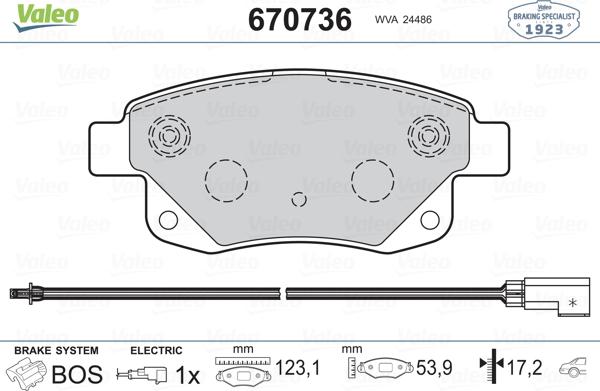 Valeo 670736 - Brake Pad Set, disc brake autospares.lv