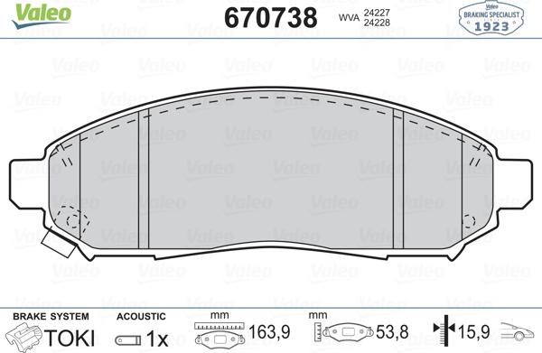 Valeo 670738 - Brake Pad Set, disc brake autospares.lv