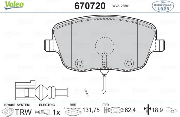 Valeo 670720 - Brake Pad Set, disc brake autospares.lv