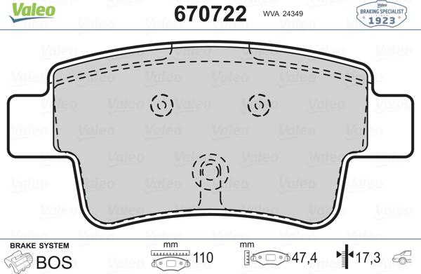 Valeo 670722 - Brake Pad Set, disc brake autospares.lv