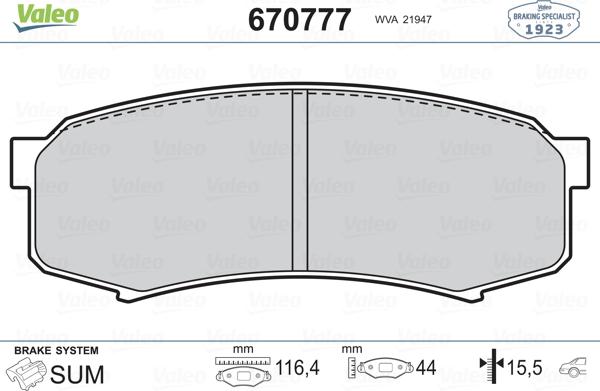 Valeo 670777 - Brake Pad Set, disc brake autospares.lv