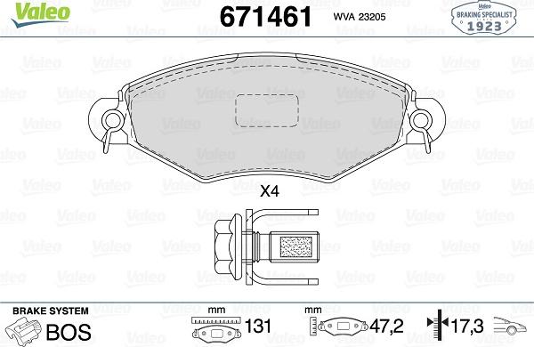 Valeo 671461 - Brake Pad Set, disc brake autospares.lv