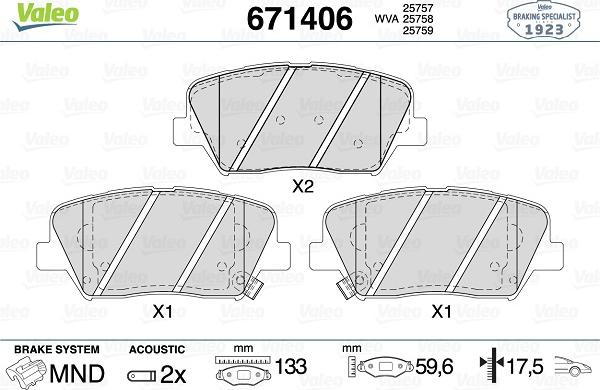 Valeo 671406 - Brake Pad Set, disc brake autospares.lv