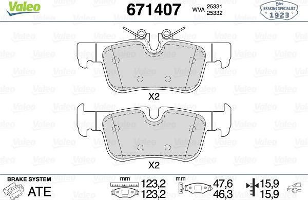 Valeo 671407 - Brake Pad Set, disc brake autospares.lv