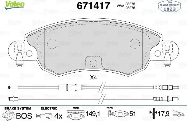 Valeo 671417 - Brake Pad Set, disc brake autospares.lv