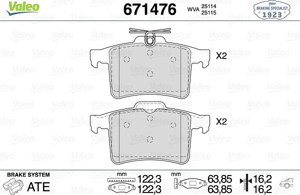 Valeo 671476 - Brake Pad Set, disc brake autospares.lv