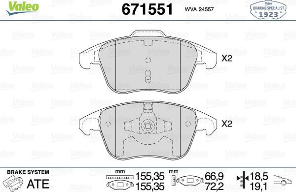 Valeo 671551 - Brake Pad Set, disc brake autospares.lv