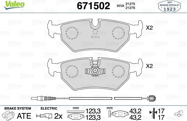 Valeo 671502 - Brake Pad Set, disc brake autospares.lv