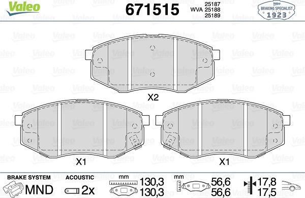 Valeo 671515 - Brake Pad Set, disc brake autospares.lv