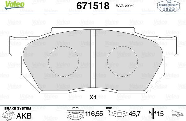 Valeo 671518 - Brake Pad Set, disc brake autospares.lv