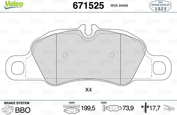 Valeo 671525 - Brake Pad Set, disc brake autospares.lv