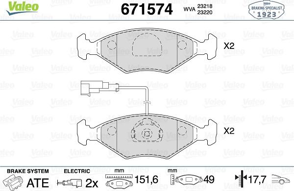 Valeo 671574 - Brake Pad Set, disc brake autospares.lv