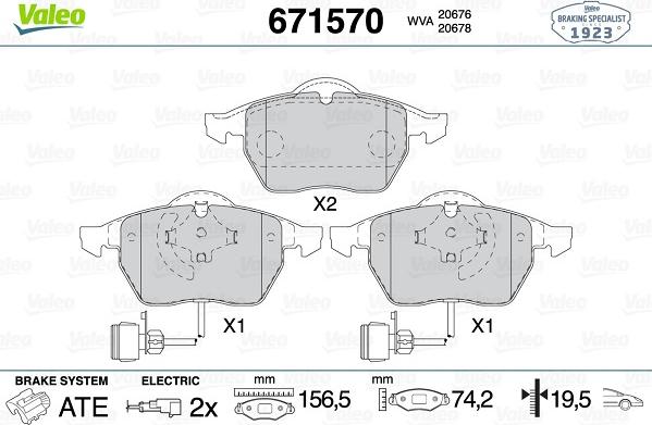 Valeo 671570 - Brake Pad Set, disc brake autospares.lv