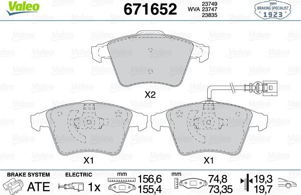 Valeo 671652 - Brake Pad Set, disc brake autospares.lv