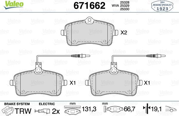 Valeo 671662 - Brake Pad Set, disc brake autospares.lv